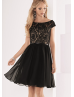 Boat Neckline Black Lace Chiffon Adorable Party Dress